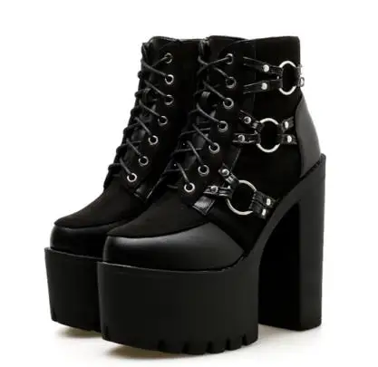 Women Gothic Boots Lace Up Ankle Boots 