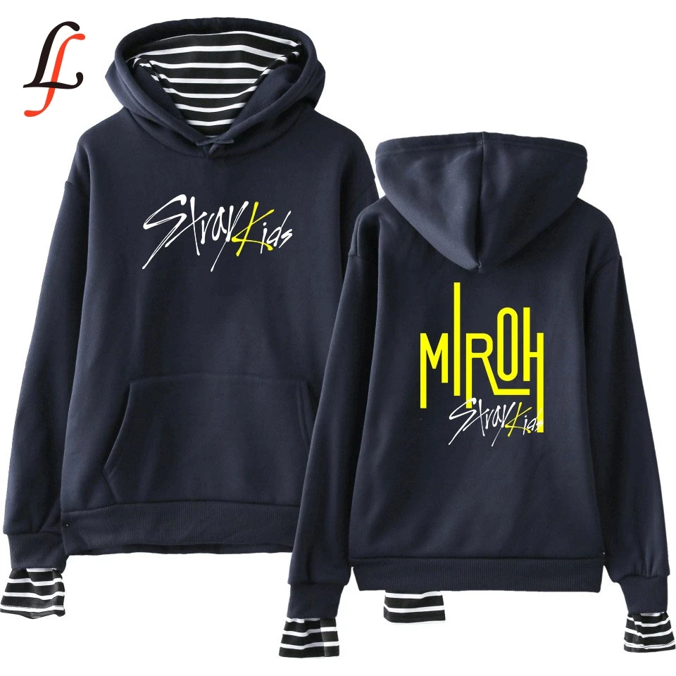  Stray kids straykids Fake Two Piece Hoodies Autumn Warm Long Sleeve Sweatshirts Hoodies 2019 Women/