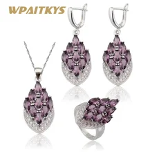 Серебряный Цвет Ювелирные наборы для женщин фиолетовый кубический цирконий Белый CZ ожерелье Кулон Серьги Кольца подарочная коробка WPAITKYS