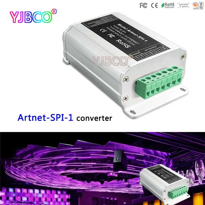 

Fast shipping Artnet-SPI converter;DC5-24V input;SPI(TTL)digital signal output for WS2811/WS2812/LPD6803 led strip lights