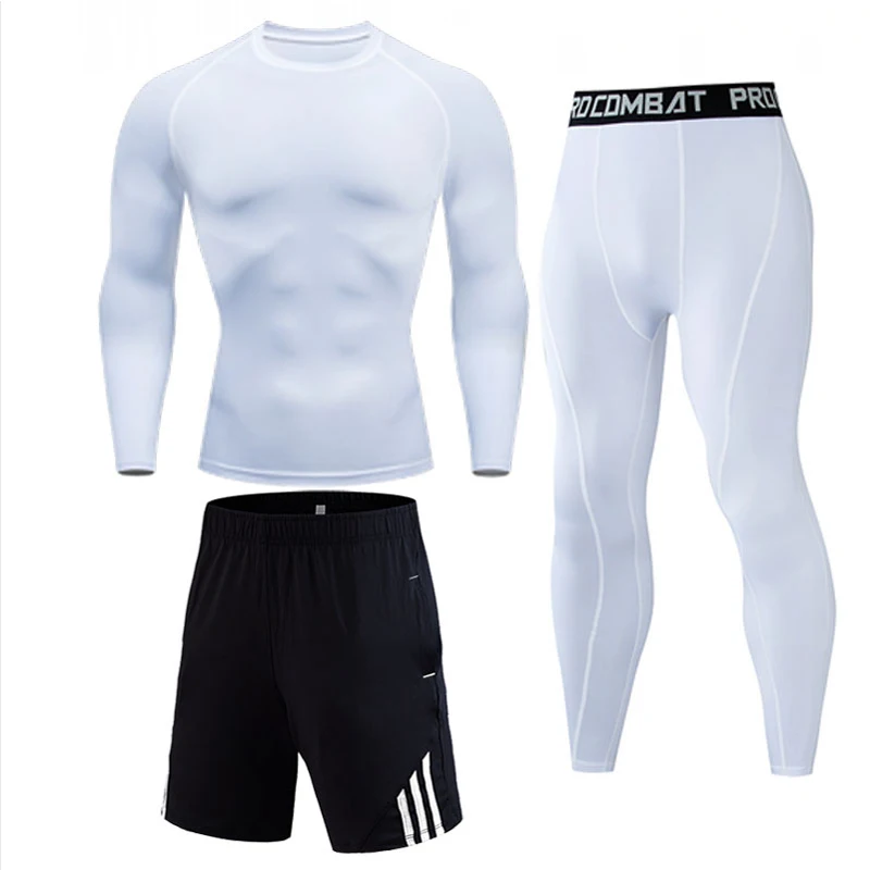 

2019 Quick Dry Men's Running Sets 1/2/3pcs/sets Compression Sport Suits Basketball Tights Clothes Gym Fitness Jogging Sportswear