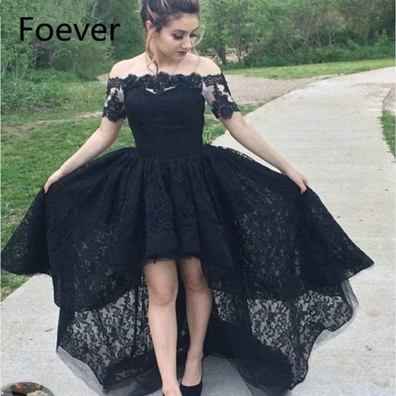 black high low off the shoulder dress