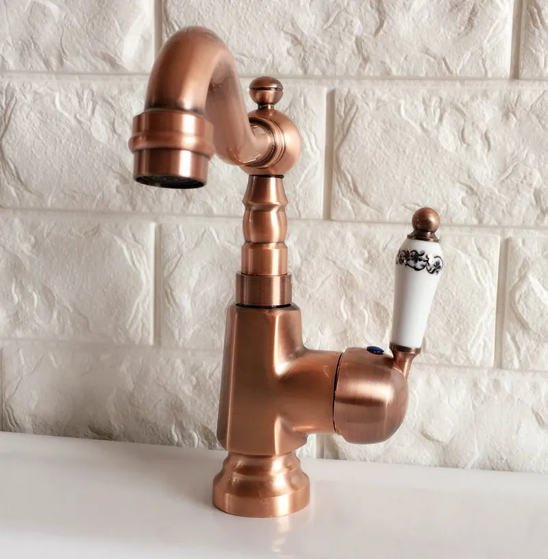 Swivel Spout Water Tap Antique Red Copper Single Handle Single Hole Kitchen Sink & Bathroom Faucet Basin Mixer Tap anf398