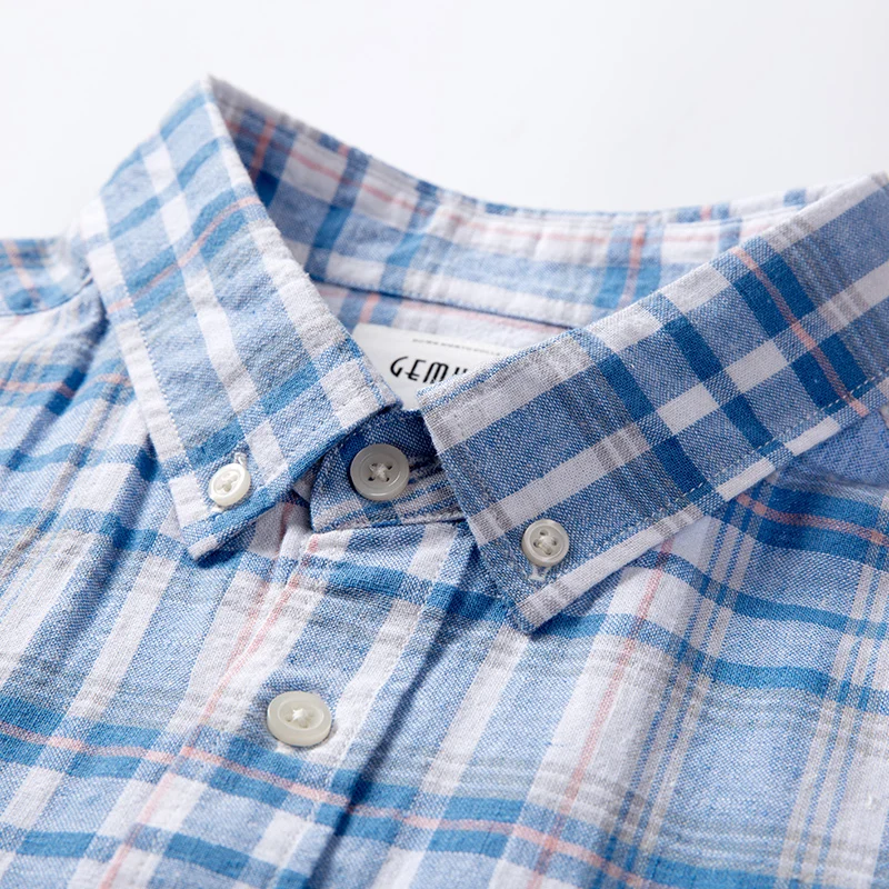

2019 New Arrival Fashion Short Sleeved Thin Men Summer Plaid Shirt Linen Cotton Casual Shirts Casual Plus Size M-2XL3XL4XL5XL6XL