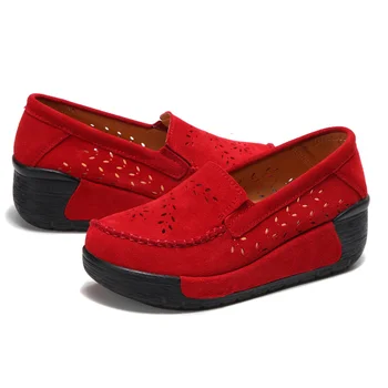 

QASDUO Women Platform Loafers Ladies Elegant Genuine Leather Moccasins Shoes Woman Autumn Slip On Casual Women's Shoes