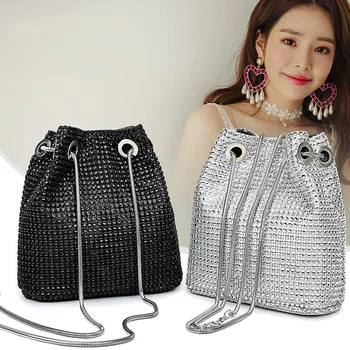 

ABDB-Rhinestone Inlaid Flash Bucket Clutch Bag For Evening Party Fashion Banquet Fashion Shoulder Storage Totes Bags For Women