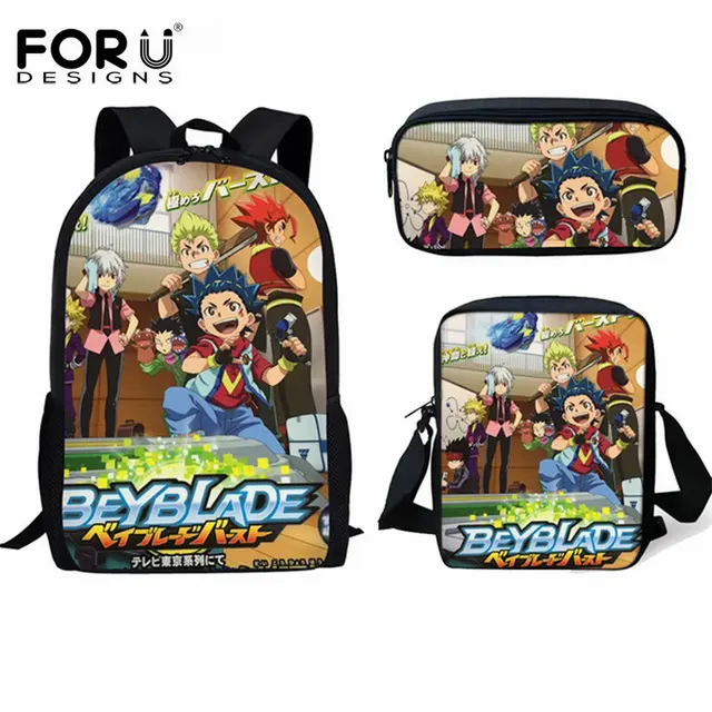 FORUDESIGNS Beyblade Burst Evolution Print Children Schoolbag Orthopedic Bagpack 3PCS Set Bookbags School Backpack Bag Students