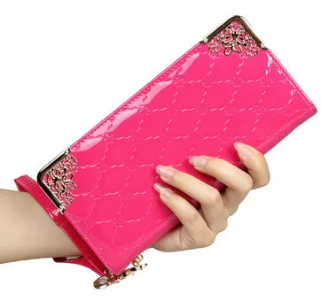 Новая мода Цветок кожаная сумка кошелек женский молнии карманы портмоне Для женщин день сцепления Кошелек Сумочка Кошельки, qb-006 - Цвет: Rose Red