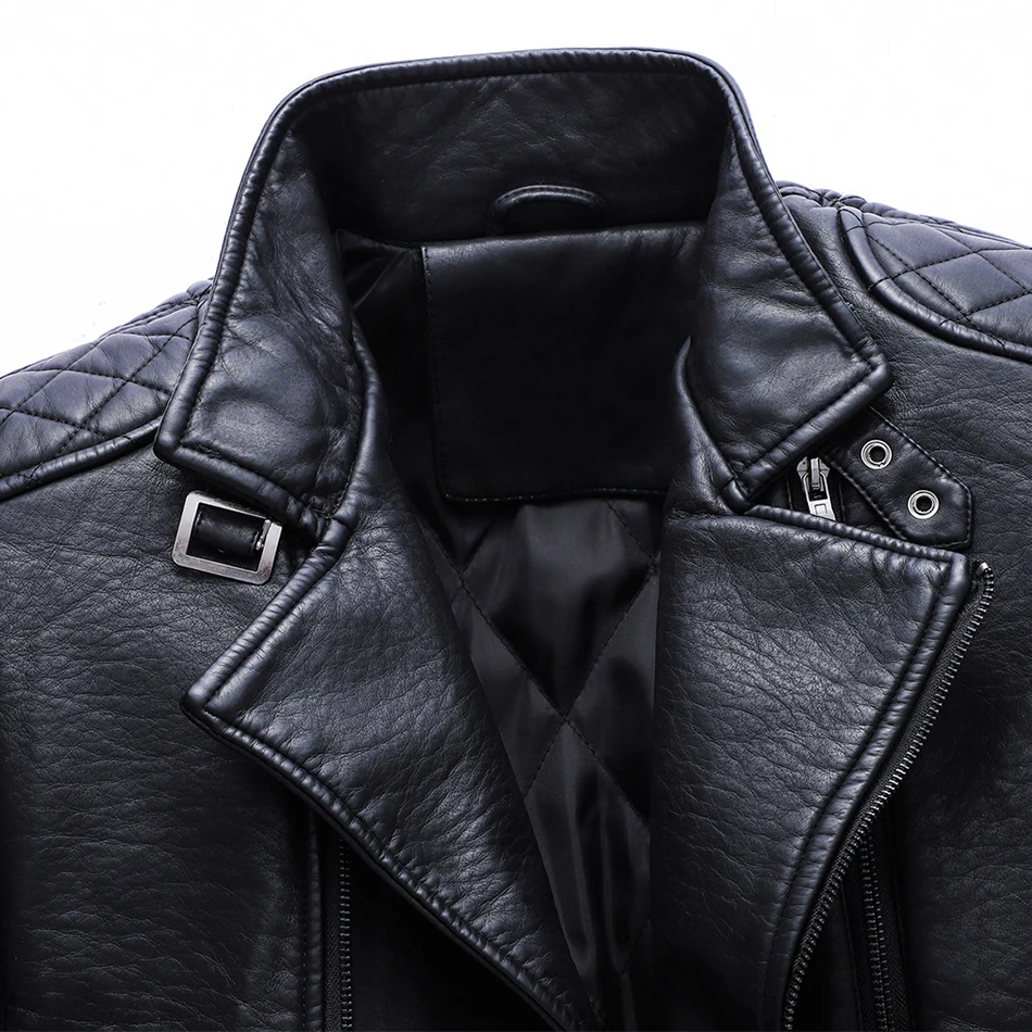 LA SPEZIA Black Coat Men Faux Leather Double Zipper Jacket Male Motorcycle Biker Solid Pockets Turn-Down Collar Winter Clothing LA SPEZIA Black Coat Men Faux Leather Double Zipper Jacket Male Motorcycle Biker Solid Pockets Turn-Down Collar Winter Clothing