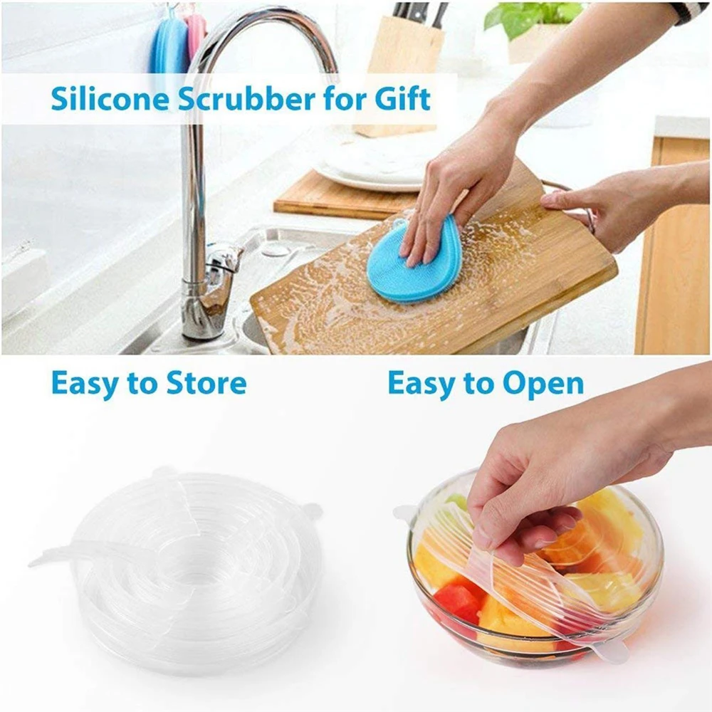 6PCS Reusable Silicone Stretch Lids Keep Fresh Food Kitchen Storage Wraps Cover