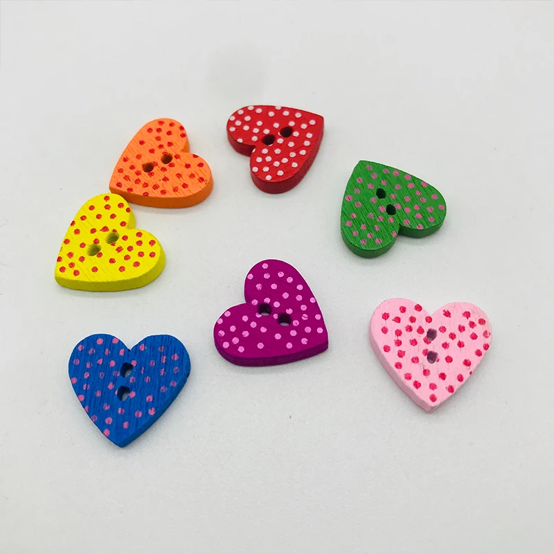 

XinDong Wood Sewing Button Scrapbooking Heart Mixed Two Holes Dot Pattern 15mm( 5/8") x 14mm( 4/8"), 15 PCs 2019 new buttons