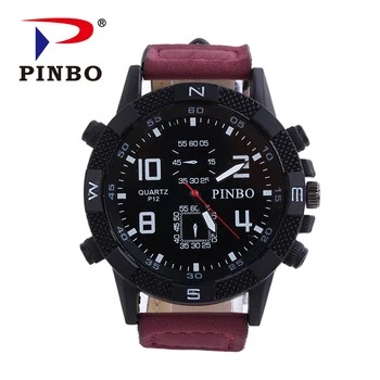 

2016 Mens Watches PINBO Brand Luxury Casual Military Quartz Sports Wristwatch Leather Strap Male Clock watch relogio masculino