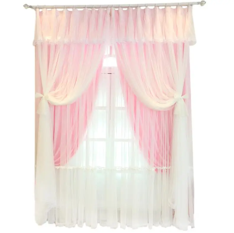 European Embroidery 2 Layers Tulle+Black Out Double Curtains with Tassel High Black Out Blinds Window Curtain for princess house