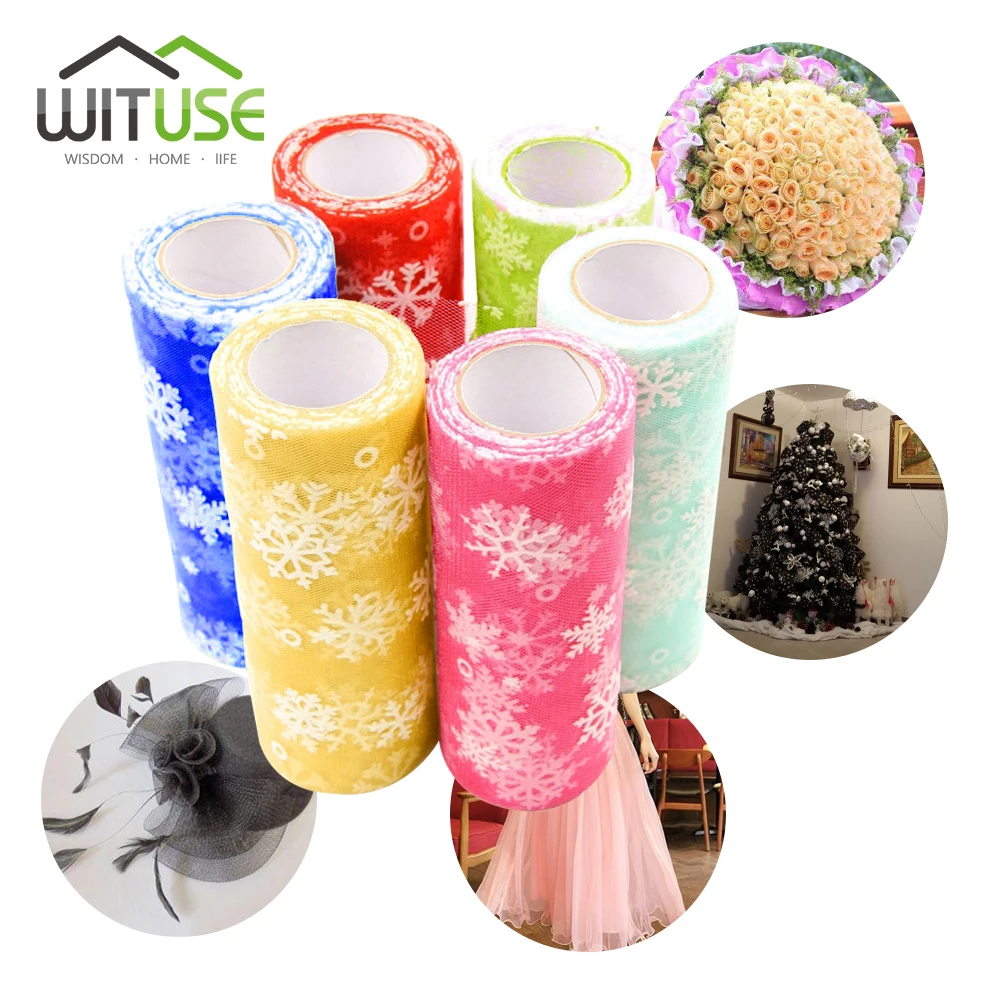 

10yard/lot 15cm Snowflake Organza Sheer Gauze Element Runner Tissue Tulle Roll Spool Craft Christmas Party Wedding Decoration