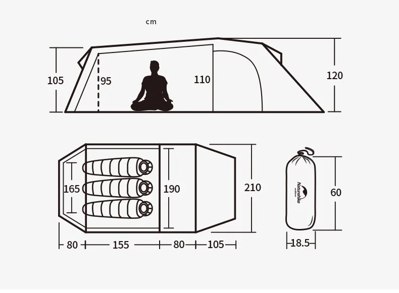 Naturehike открытый 3 Человек Палатка Сверхлегкий туннель