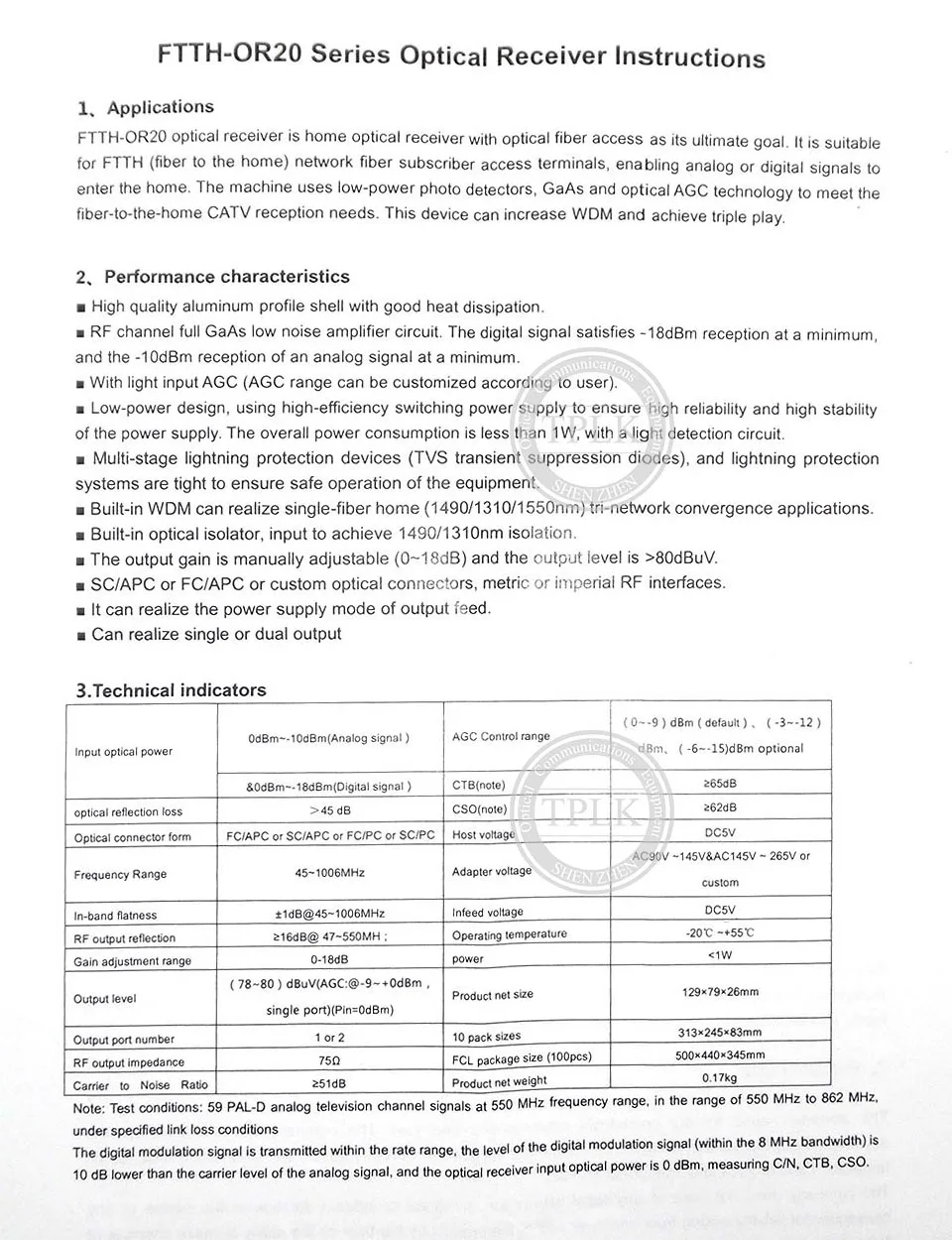 10 шт. FTTH OR20 Высокое качество FTTH OR20 CATV волоконный приемник AGC Micro SC APC дуплексный разъем с 2 выходными портами WDM