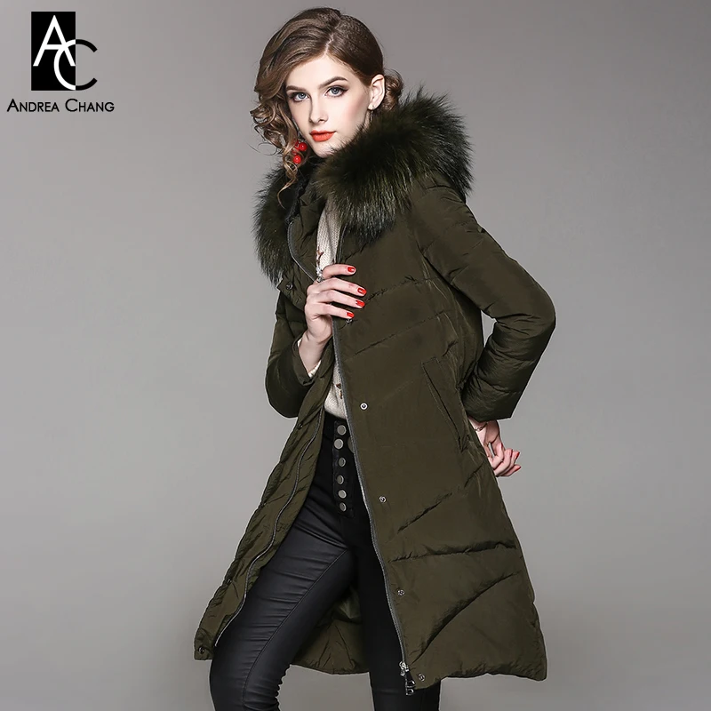 autumn winter woman outwear 90% white duck down fill fur hood black ...