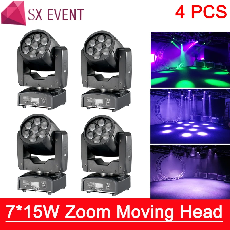 7*15 Вт zoom Подвижная головка профессиональное освещение dmx dj светодиодная Zoom 16 DMX