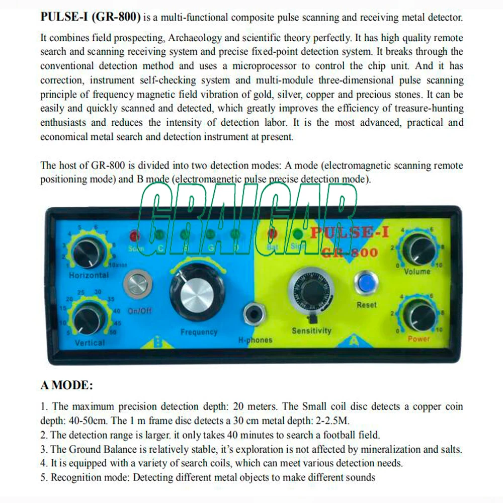 GR-800 Мультифункциональный композитный импульсный сканирующий и принимающий металлоискатель