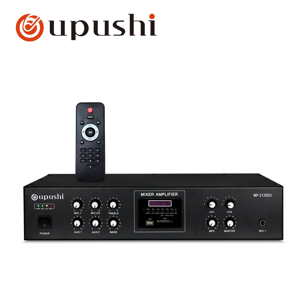 Oupushi 120W Bluetooth Pa amplifier 2 zone audio amp support remote control USB SD card FM for public address system