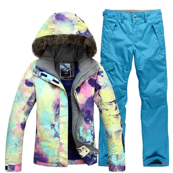 

prints Outdoor Sport Women Super Warm Ski Suit Camping Riding Skiing Snowboard Suit Set Jacket+Pants Female Thicken Thermal Hot
