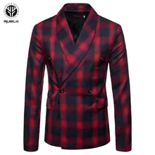 RUELK, осенний и зимний брендовый модный клетчатый Блейзер, мужской повседневный большой клетчатый пиджак с длинным рукавом, приталенный