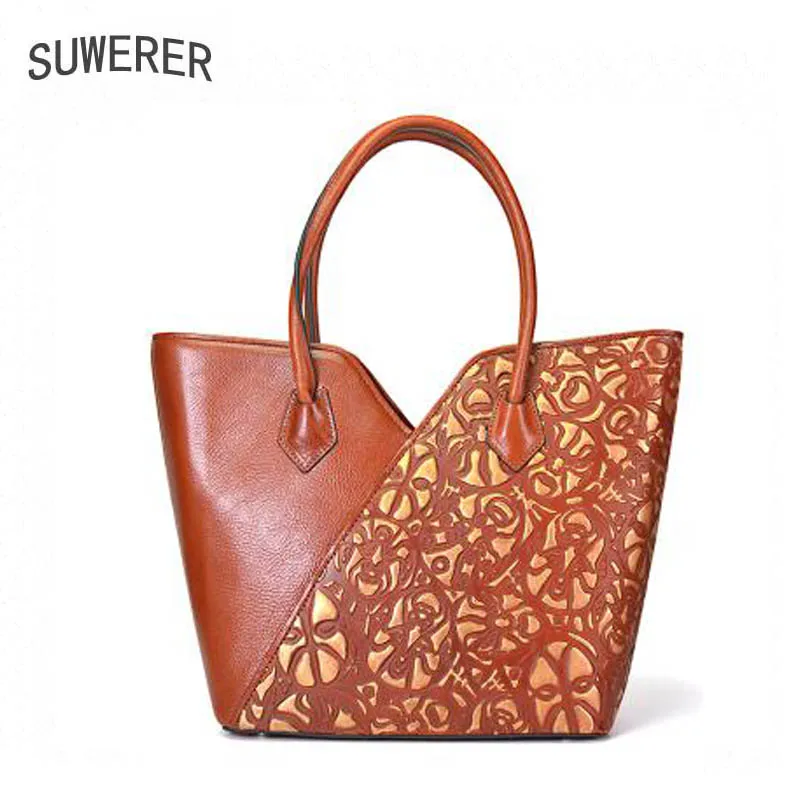 

SUWERER 2019 new ladies leather shoulder messenger bag Premium Leather Luxury Print Ladies Bag Designer bag