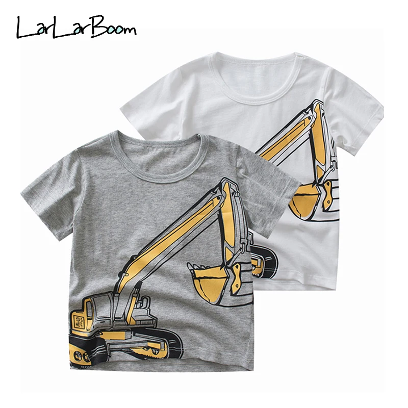 

LarLarBoom Kids T-shirt Summer Short Sleeve Excavator Print Children's Top Tees Baby Boy Clothes Cotton Casual Boys T-shirts