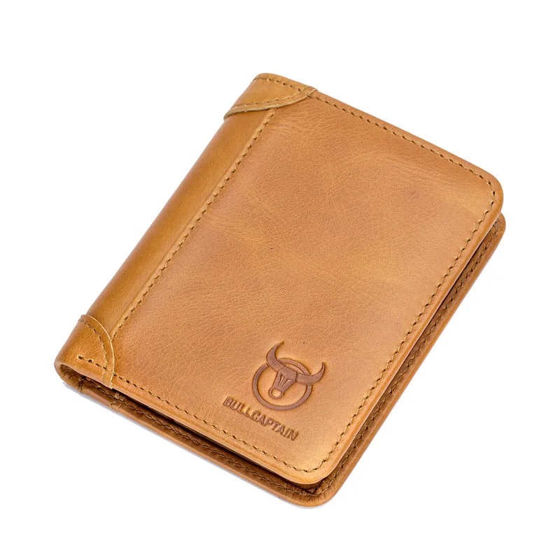 Yellow Brown BULLCAPTAIN Лидер продаж Новые короткие модные 6 цветов джентльменский Бумажник Европейский Стиль, кожаный клетчатый кошелек Брендовые мужские кошельки - Цвет: Yellow Brown