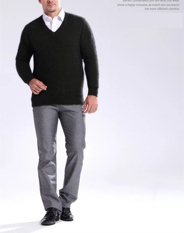 Sparsil мужской зимний норковый кашемировый свитер мужской вязаный свитер с v-образным вырезом теплый длинный рукав мягкий полувер трикотаж