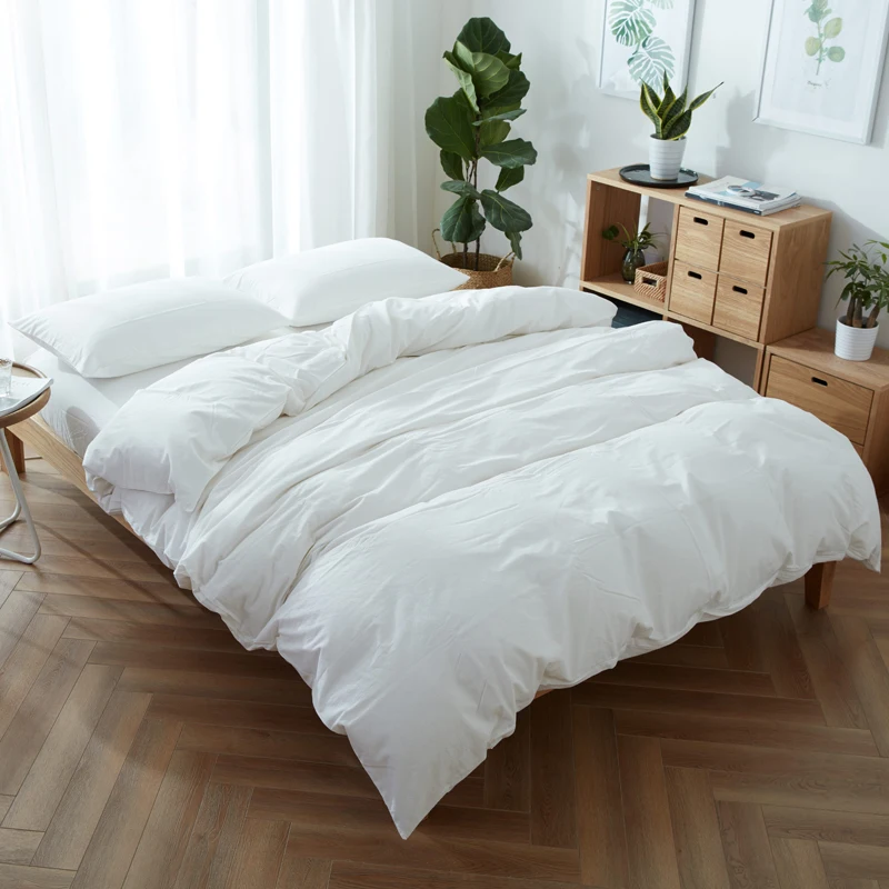 

100% Cotton Bedding Sets Solid Color Simple Style Soft Flat Sheet Pillowcase Bed Linens Duvet Cover Queen King Size Cover