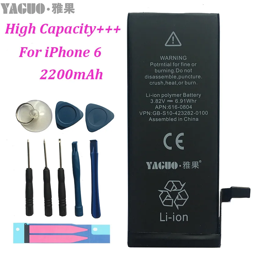 

100% Original Mobile Phone Battery For Apple iPhone 6 6G iPhone6 High Real Capacity 2200mAh with Repair Tools Kit and Sticker