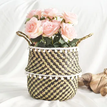 

ISHOWTIENDA Seagrass Wicker Basket Flower Pot Folding Basket save space Dirty Basket Storage Natural Home Decoration