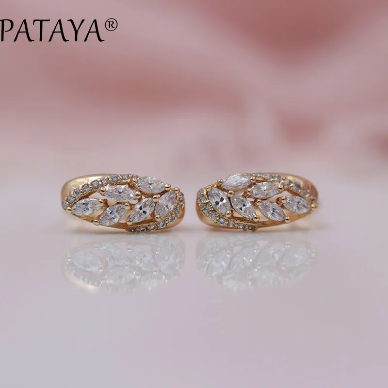 

PATAYA New Arrivals White Horse Eye Natural Zircon Dangle Earrings Women Fashion 585 Rose Gold Exquisite Small Luxury Jewelry