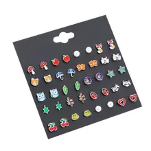 20 пар/упак. серьги-гвоздики для маленьких девочек, набор милых животных, лисы, медведя, божьей коровки, серьги-гвоздики для детей,, ювелирные изделия Pusheen