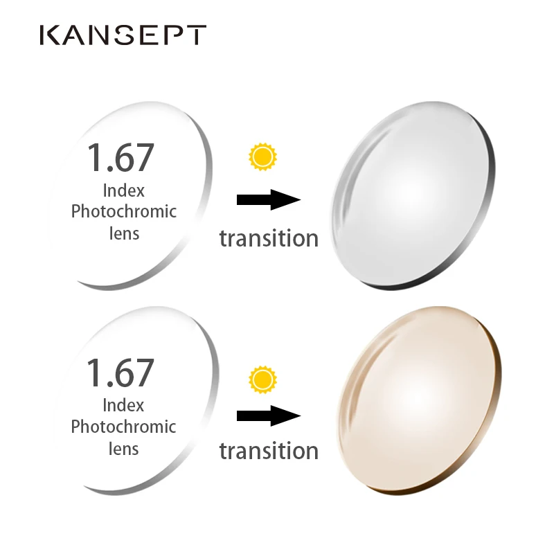 KANSEPT 1.67 Index Photochromic Grey / Brown Aspheric Prescription Brand Resin Lenses Anti UV Oil Water Reflect Glasses Lens KANSEPT 1.67 Index Photochromic Grey / Brown Aspheric Prescription Brand Resin Lenses Anti UV Oil Water Reflect Glasses Lens