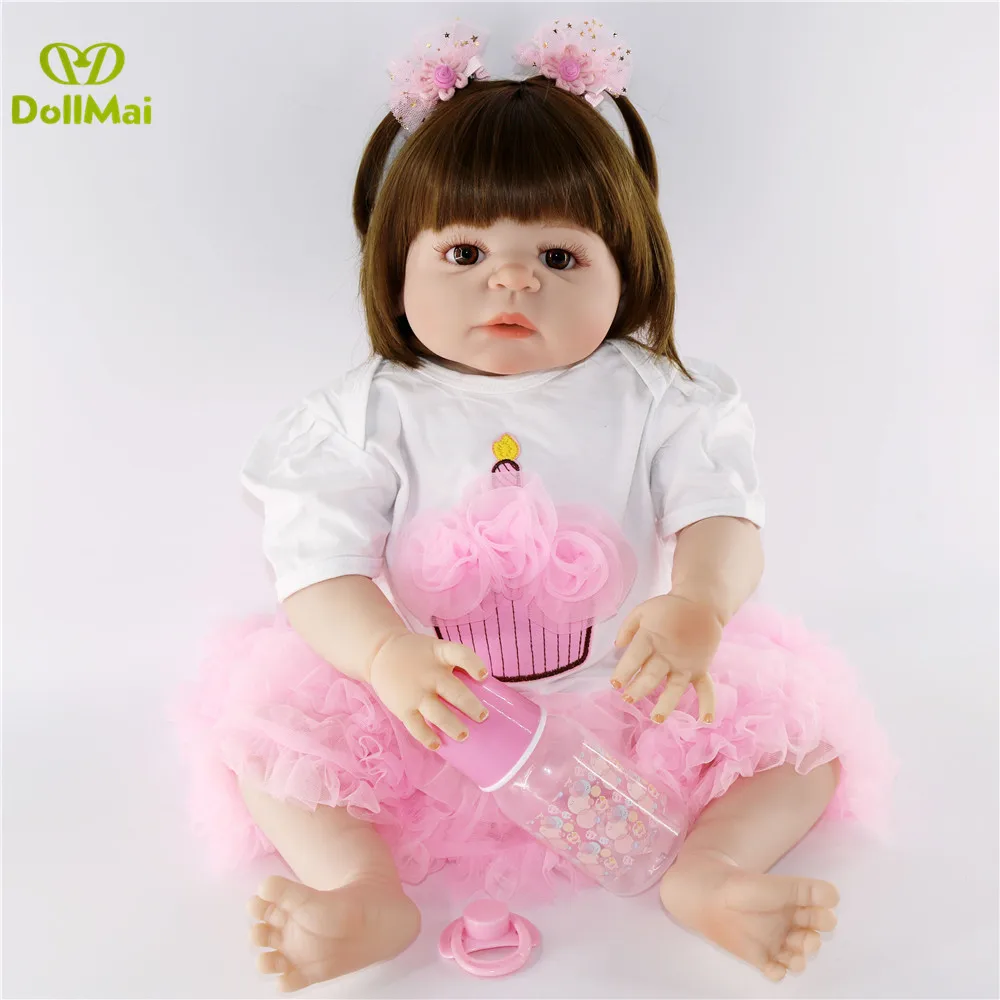

23 inch White skin Baby Dolls Realistic Bebes reborn Full Silicone Vinyl Alive Girl Doll Reborn Baby Doll For Children Gifts