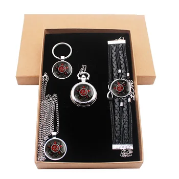 

Classic Soviet Army Scythe Hammer Jewelry Gift Set Have Pocket Watch And Pendant Necklace And Key Chains Bracelet With Gift Box