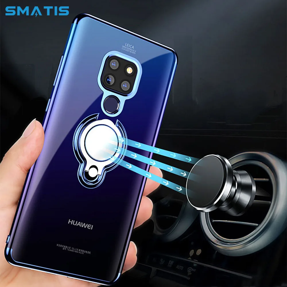 

Phone Case for Huawei P30 Pro Lite Mate 20 10 9Pro Magnetic Suction Luxury Waterproof Soft Silicone Cover Ring Holder Stand Capa