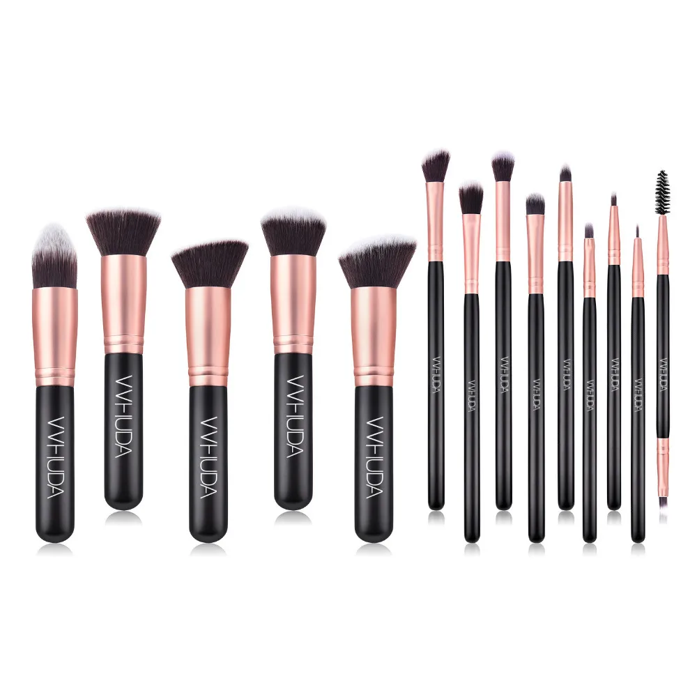 

VVHUDA Makeup Brushes Premium Soft Dense Synthetic Fiber Foundation Powder Concealers Eye Shadows 14 Pcs Brush Kabuki Tools Set