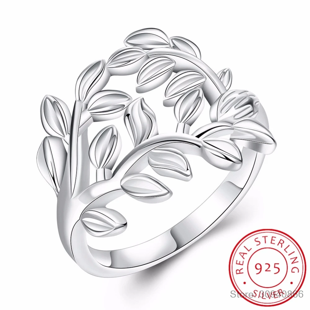 

LEKANI 925 Sterling Silver Tree And Leaves Design Woman Wedding Engagement Party Rings Fashion Jewelry Vintage Europe Style