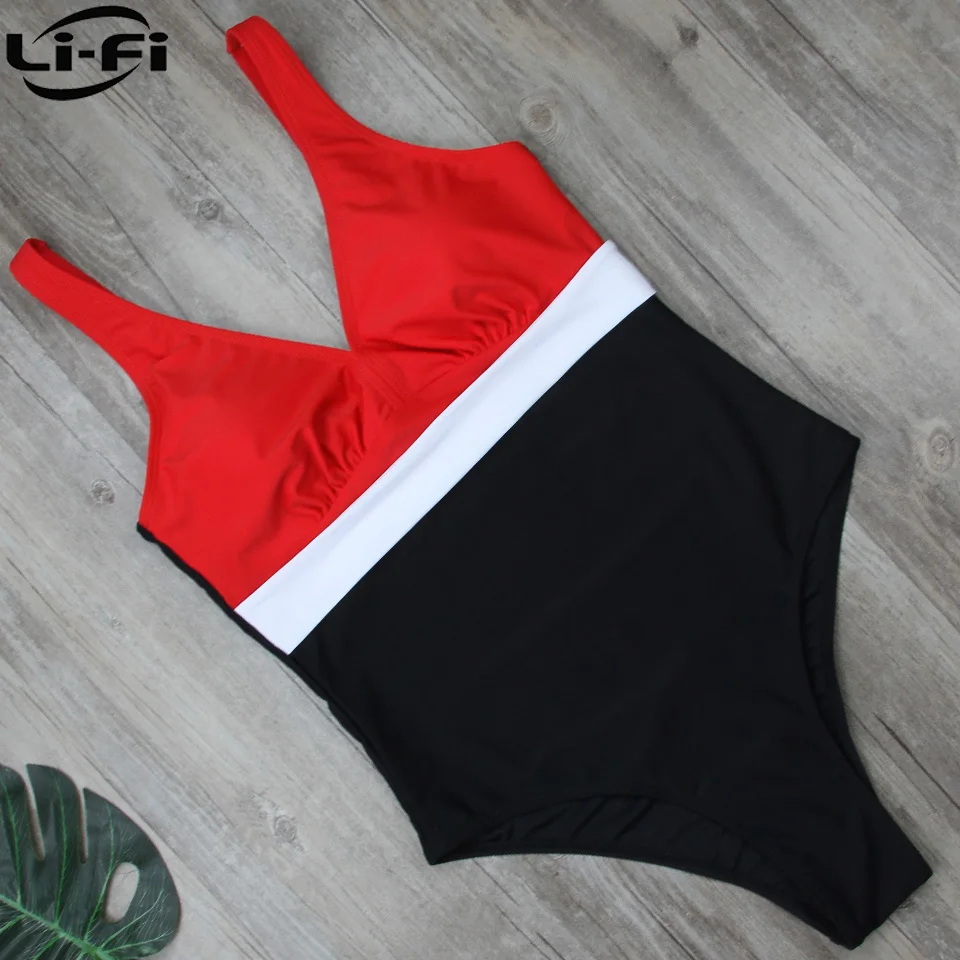 

LI-FI One Piece Swimsuit Plus Size Swimwear Women Swimsuit 2019 Summer Large Beach Vintage Retro Bathing Suits Swim Wear