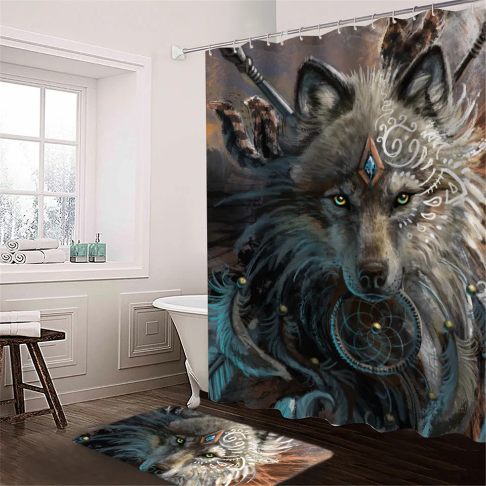 Занавеска для душа Wolf Warrior от SunimaArt американская Водонепроницаемая занавеска