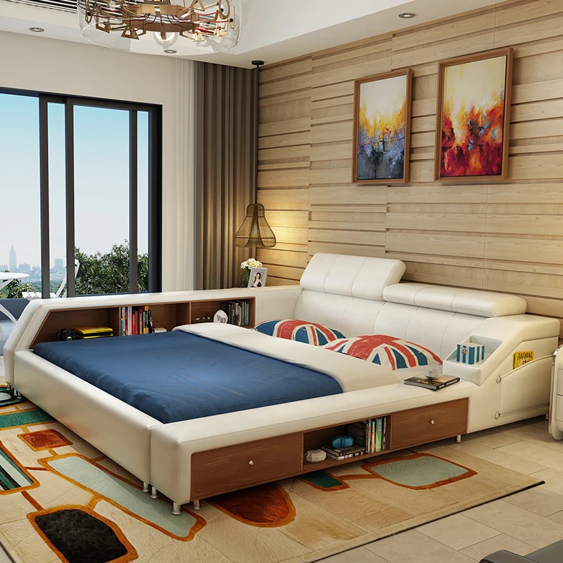 modern leather king size storage bed frame with two side cabinets white color no mattress bedroom furniture sets b04k - Wholesale Bed Frames modern leather king size storage bed frame with two side cabinets white color no mattress bedroom furniture sets b04k - Wholesale Bed Frames