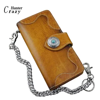 

Handmade Genuine Leather Vintage Biker Men's Long Wallet with KeyChain