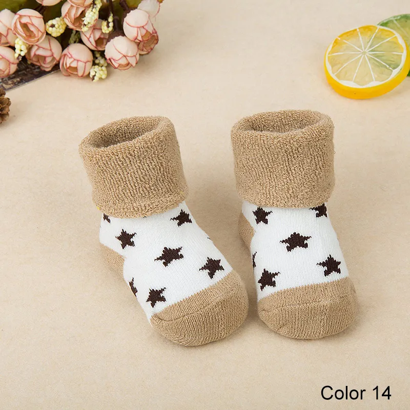 REAKIDS/Детские хлопковые носки для новорожденных девочек и мальчиков; сезон зима-осень; теплые махровые тапочки в полоску для малышей; новые брендовые Детские носки в горошек со звездами - Цвет: N