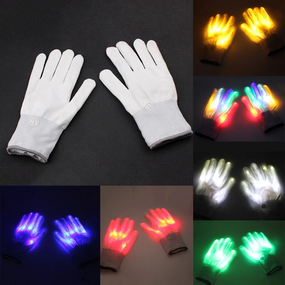 1 Pair 6 Colors LED Luminous Gloves Awesome Bar Party Fluorescent Dance