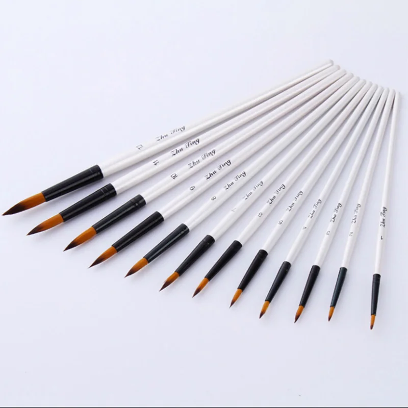 Goedkoop 12 stks Gemengde Size Platte Kop Acryl Schilderij Borstels Wit Nylon Aquarel Borstel Set Student Kinderen Schilder Art Supplies