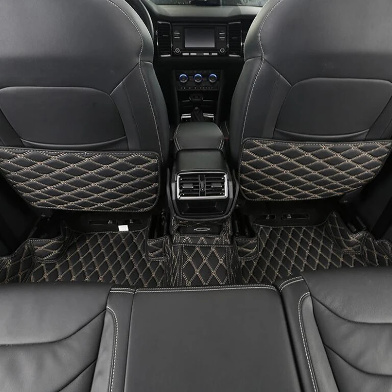 

For Skoda Kodiaq 2017 3PCS PU Leather Car Interior Seat Backrest Anti Kick Pad Car Anti Dirty Mat Armrest Box Protect Pad