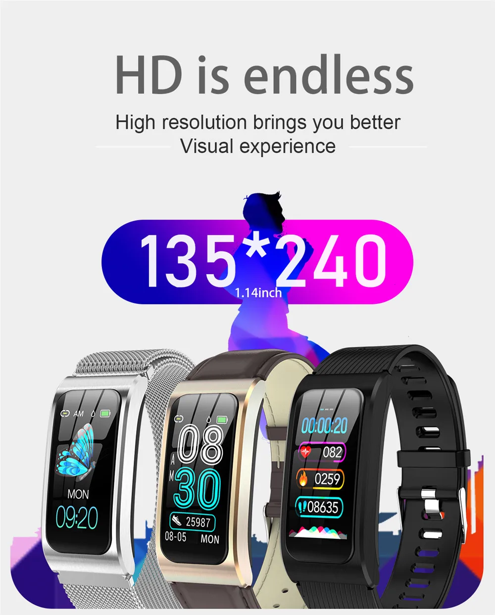 AK12 Smart Bracelet Color Screen IP68 Waterproof Women Smart Watch Heart Rate Monitor Cycle Activity Monitor Sports Band